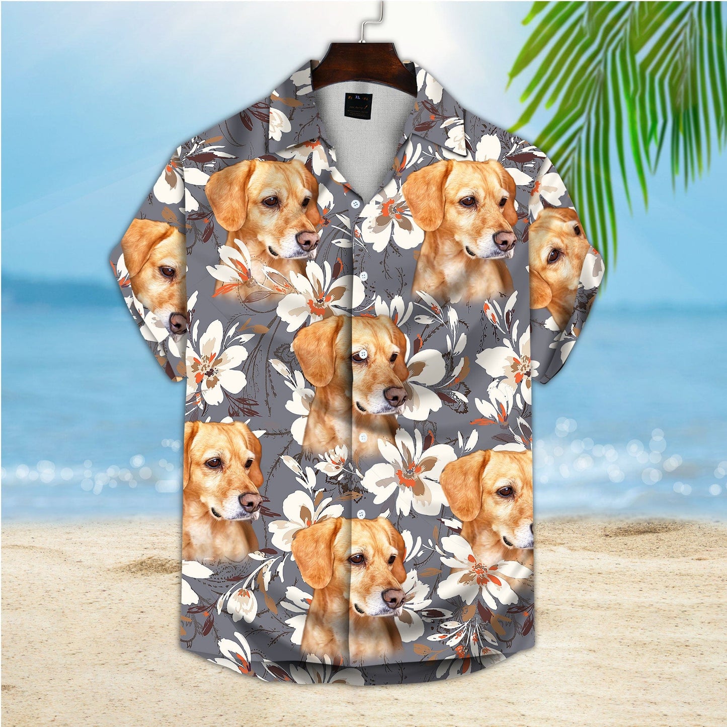 Custom Hawaiian Shirt With Pet Face | Personalized Gift For Pet Lovers | Watercolor Flower Gray Color Aloha Shirt