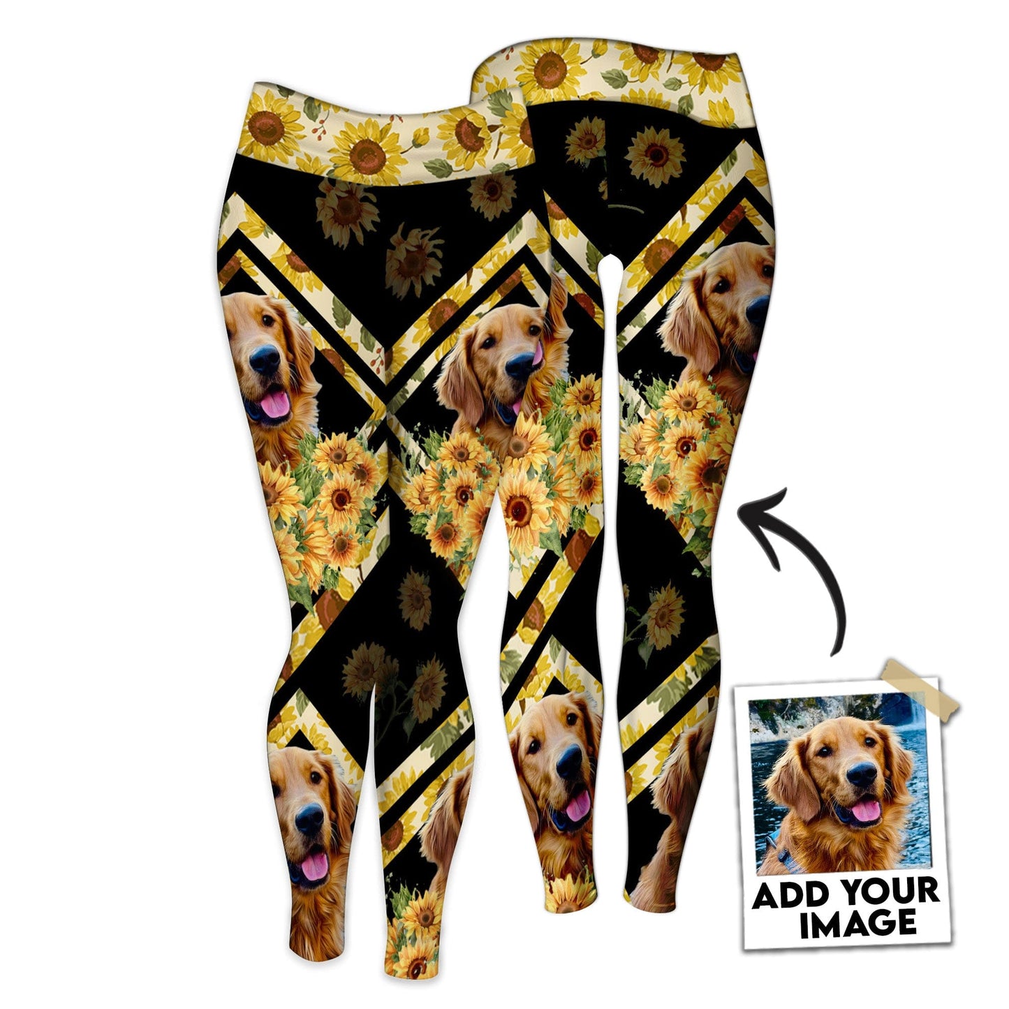 Custom Legging With Pet Photo | Sunflower Pattern Yellow Color