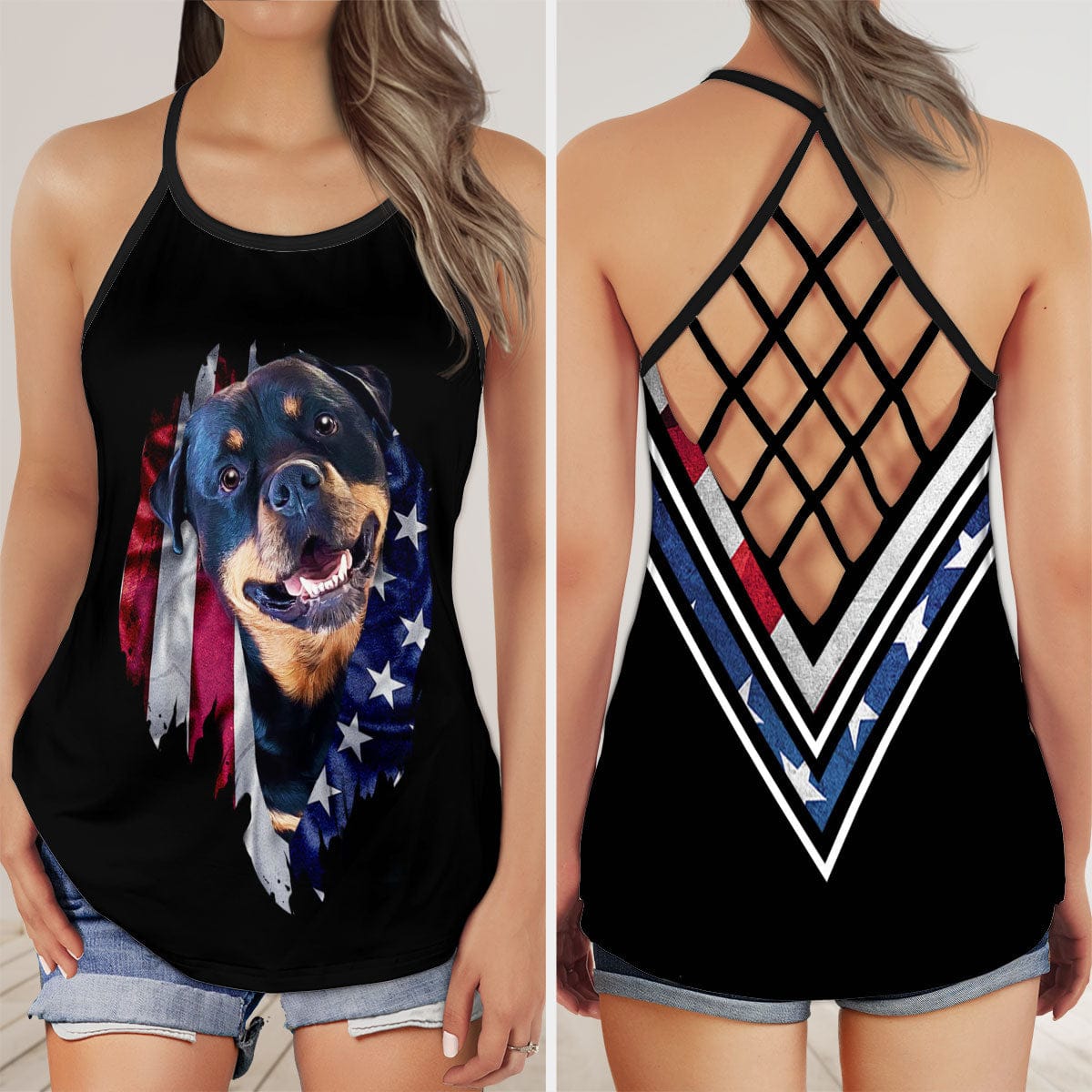 Custom Legging With Pet Photo | American Flag With Pet Face Pattern Black Color