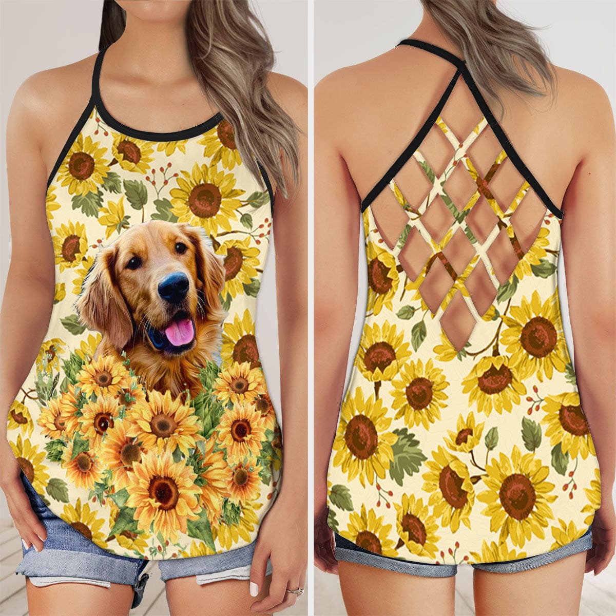 Custom Legging With Pet Photo | Sunflower Pattern Yellow Color