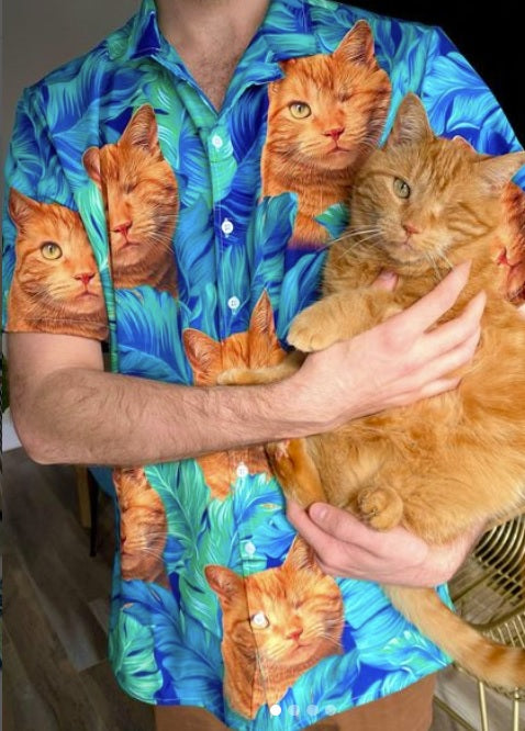 Custom Hawaiian Shirt With Pet Face | Personalized Gift For Pet Lovers | Turquoise And Blue Tropical Leaves Pattern Aloha Shirt