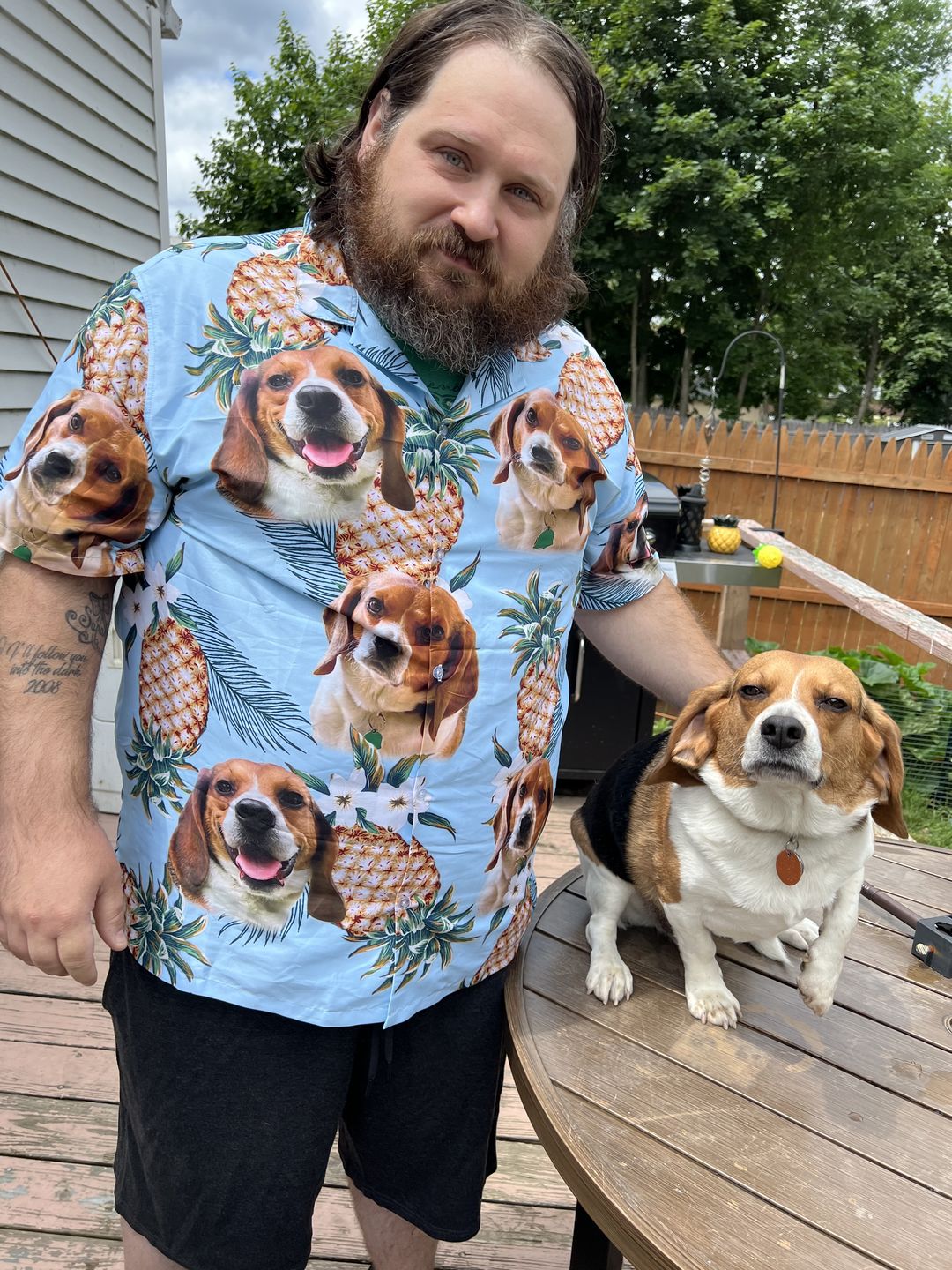 Custom Hawaiian Shirt With Pet Face | Personalized Gift For Pet Lovers | Pineapple Pattern Light Blue Color Aloha Shirt