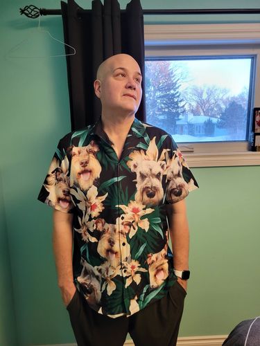 Custom Hawaiian Shirt For Dog Lovers | Personalized Puppy Lovers Gift | Leaves & Flowers Pattern Dark Green Color Aloha Shirt