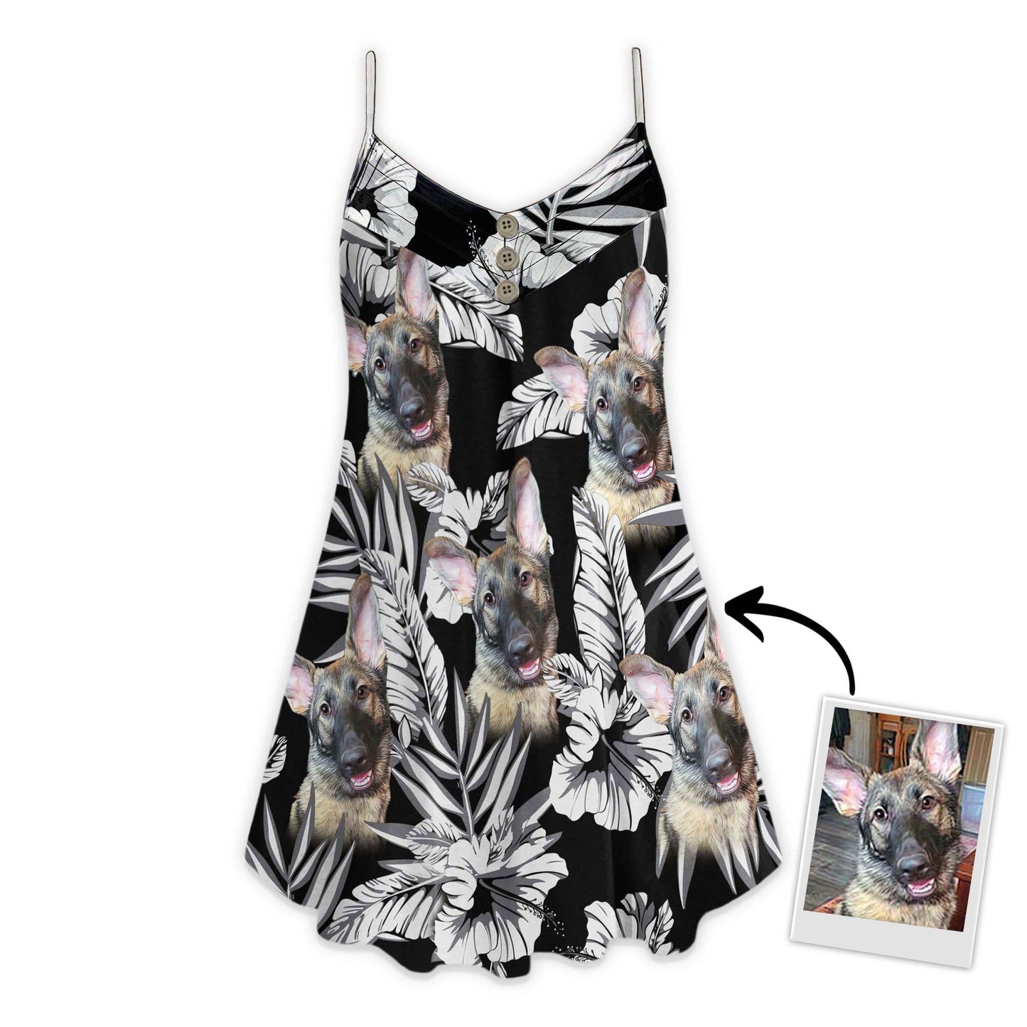 Custom Flowers Pattern Cami Dress Personalized Gift For Dog Mom (Black Color)