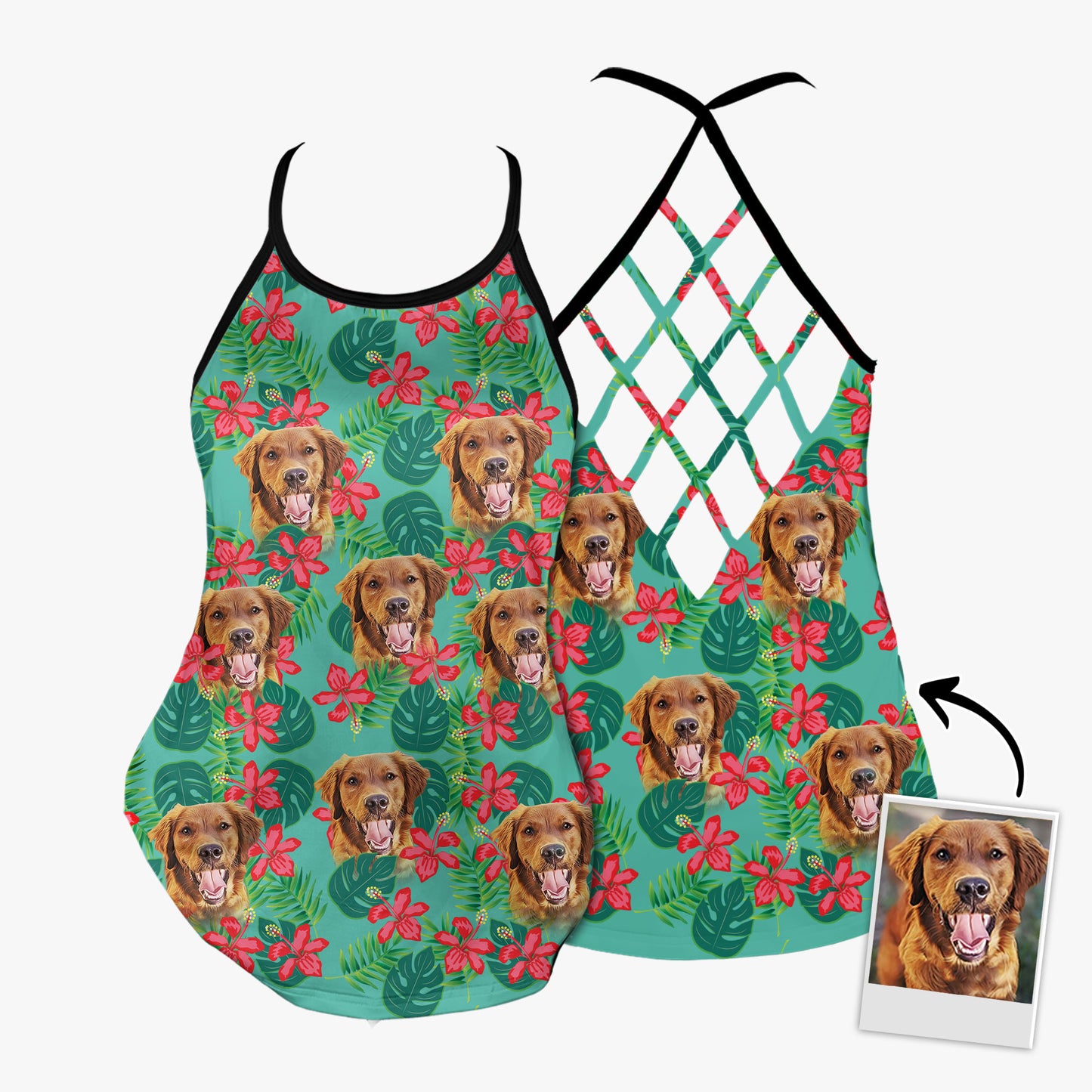 Débardeur croisé à motif de feuilles et de fleurs personnalisé (couleur menthe)