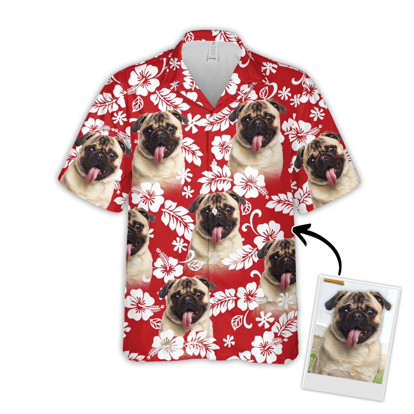 Custom Hawaiian Shirt For Dog Lovers | Personalized Puppy Lovers Gift | Leaves & Flowers Pattern Red ColorAloha Shirt