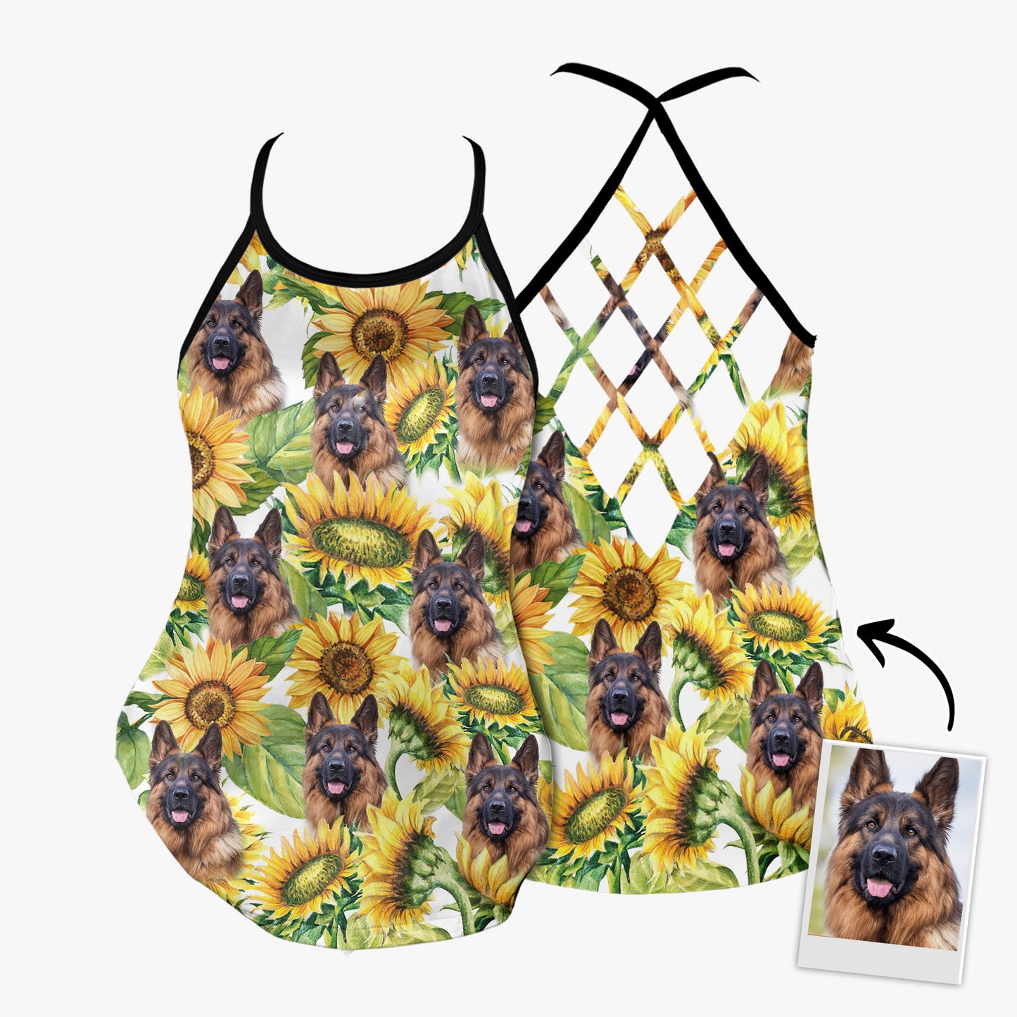 Custom Sunflower Criss Cross Open Back Tank Top