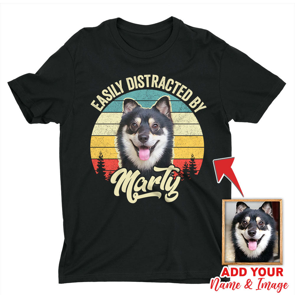Custom T Shirt With Pet Face | Personalized Gift For Dog & Cat Lovers | Easily Distracted By Pet Vintage Style Unisex T Shirt
