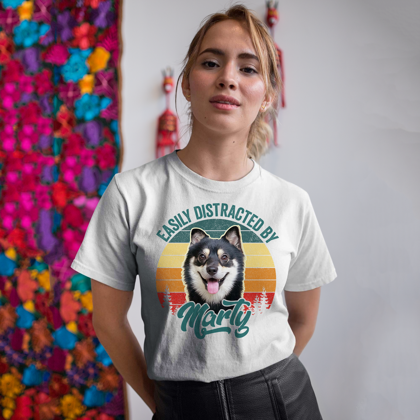Custom T Shirt With Pet Face | Personalized Gift For Dog & Cat Lovers | Easily Distracted By Pet Vintage Style Unisex T Shirt