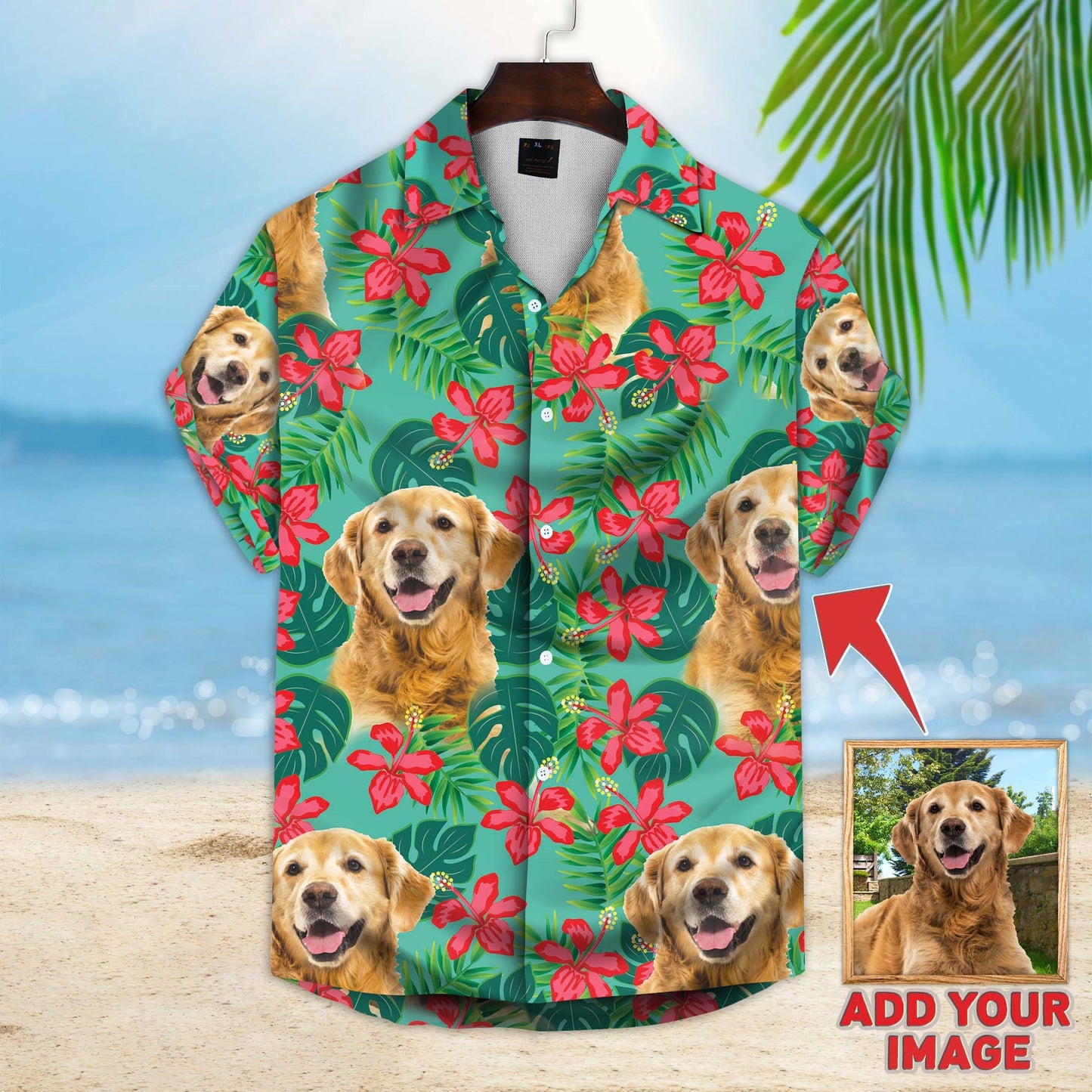 Custom Leaves Pattern Short-Sleeve Hawaiian Shirt (Mint Color) - Noble Pawtrait