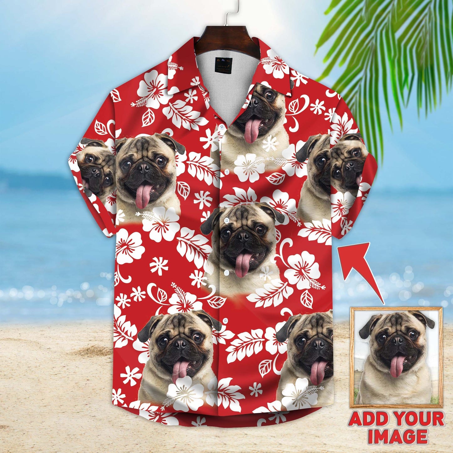 Custom Leaves Pattern Short-Sleeve Hawaiian Shirt (Red Color) - Noble Pawtrait
