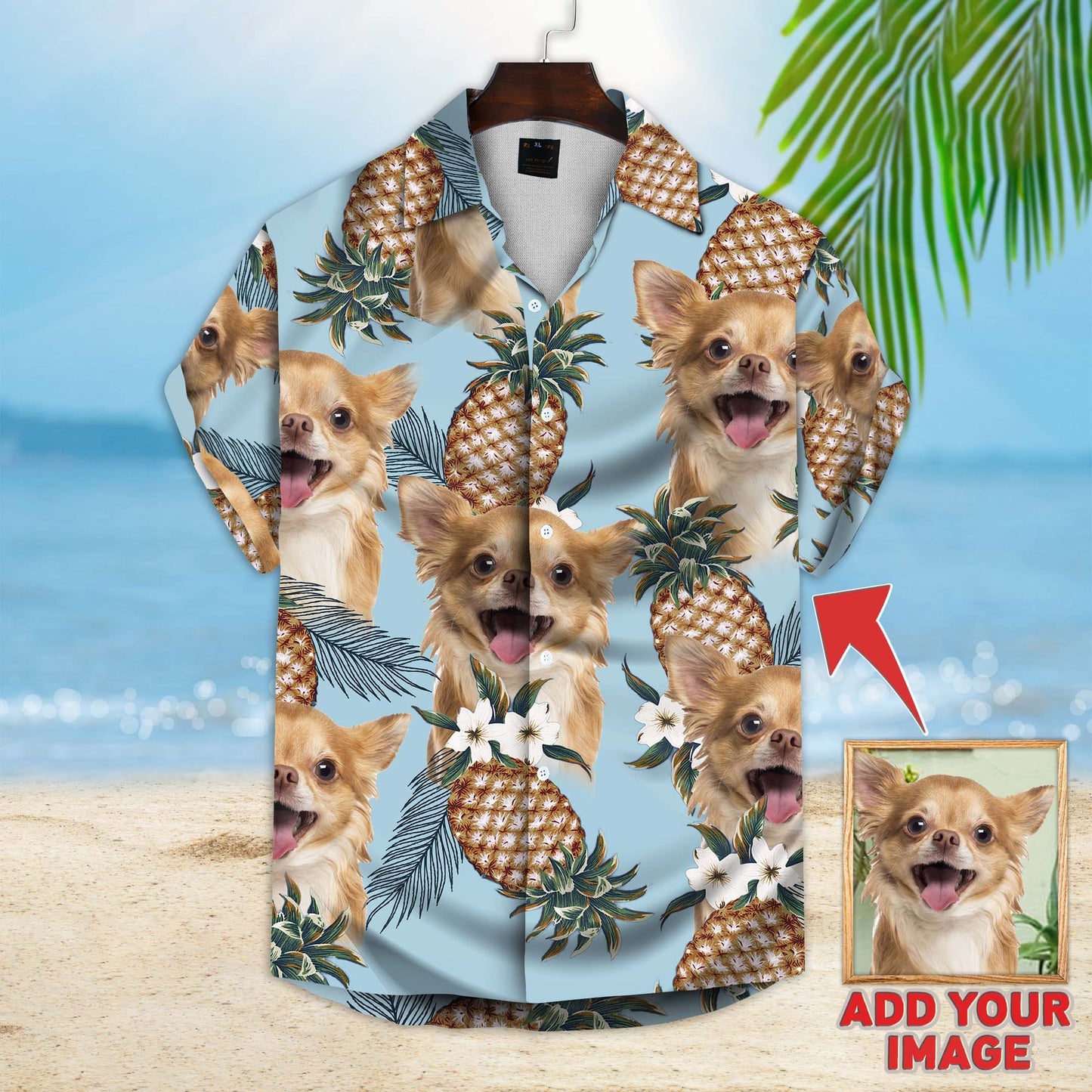 Custom Pineapple Pattern Short-Sleeve Hawaiian Shirt (Light Blue Color) - Noble Pawtrait