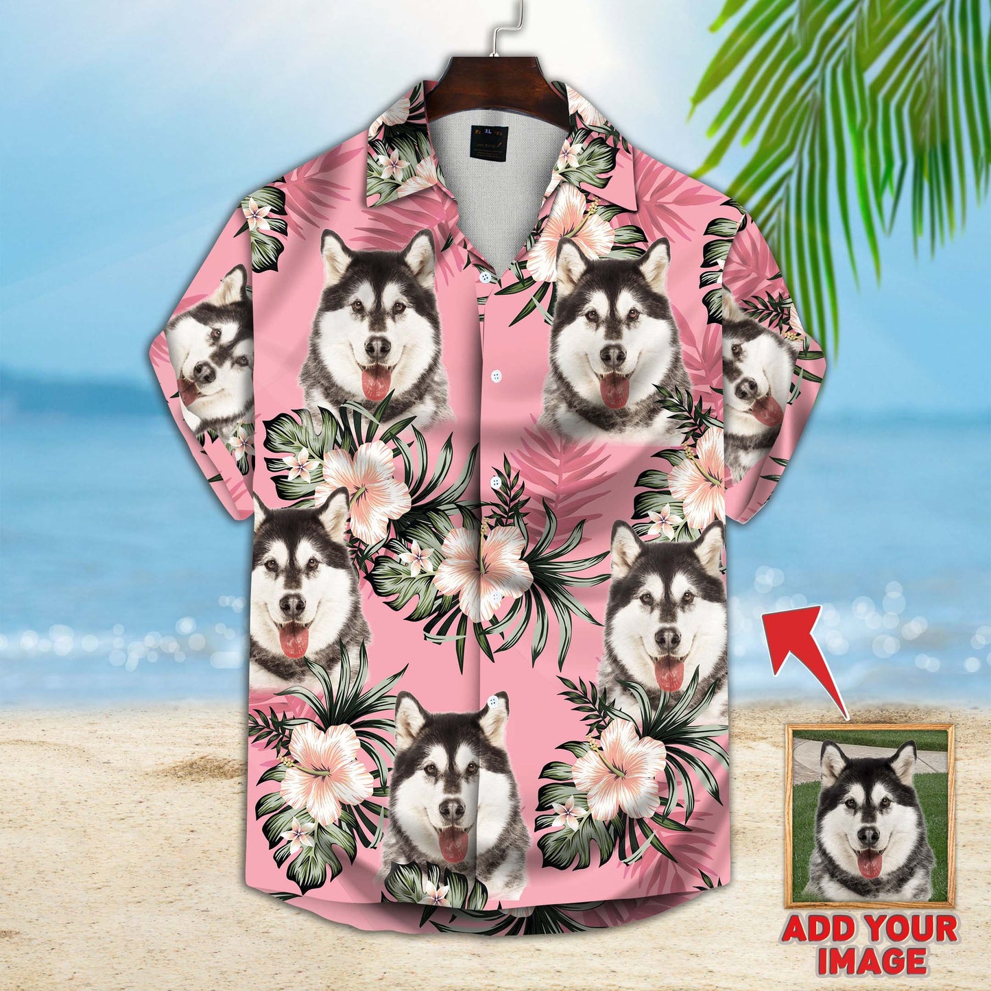 Chemise hawaïenne personnalisée pour les amateurs de chiens | Cadeau personnalisé pour les amoureux des chiots | Chemise Aloha de couleur rose à motif de fleurs