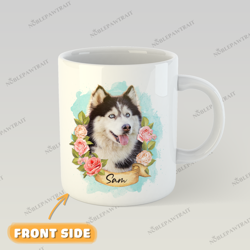Rose Wreath Watercolor Custom Pet Mug - Noble Pawtrait