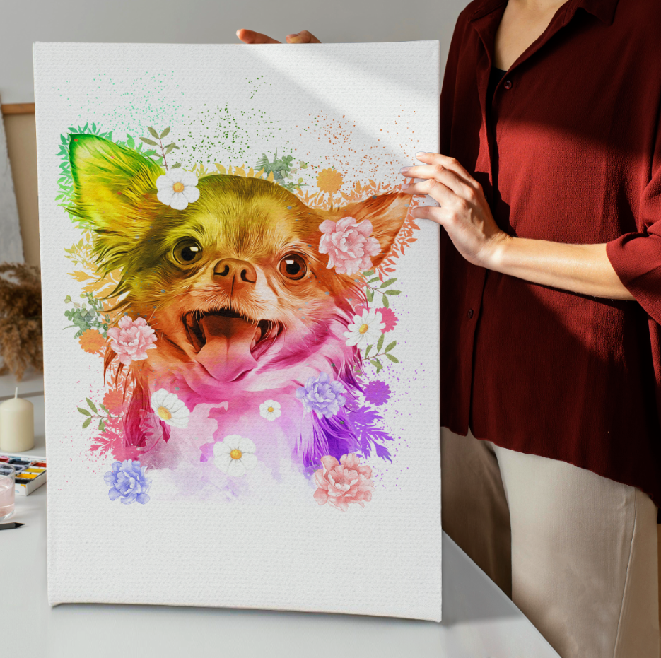 Flowers Watercolor Portrait Custom Pet Portrait Canvas
