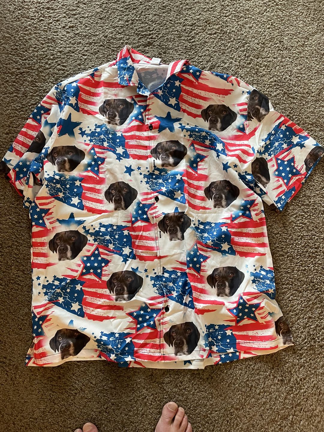 Chemise hawaïenne personnalisée avec visage d’animal de compagnie | Cadeau personnalisé pour les amoureux des animaux de compagnie | Chemise Aloha à motif de feuilles rouges et bleues
