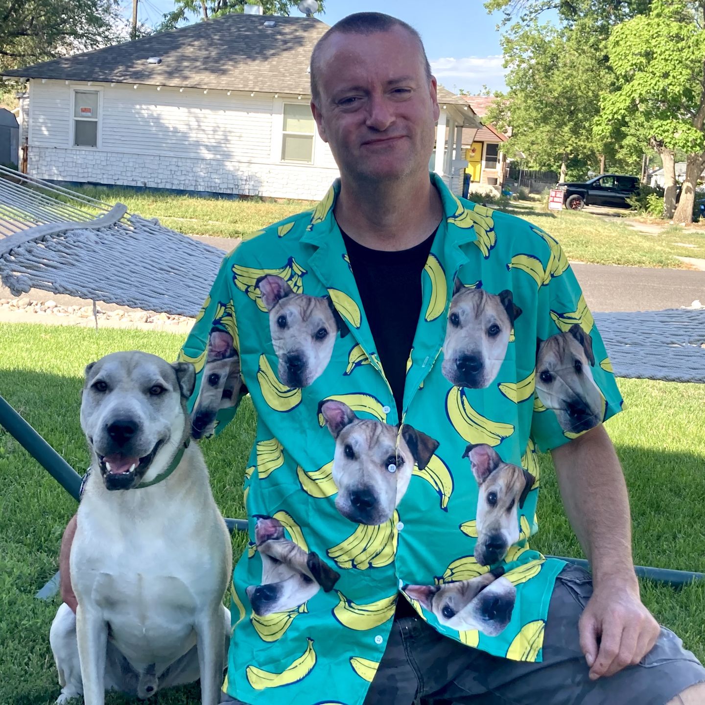 Chemise hawaïenne personnalisée pour les amateurs de chiens | Cadeau personnalisé pour les amoureux des chiots | Chemise Aloha couleur menthe à motif banane