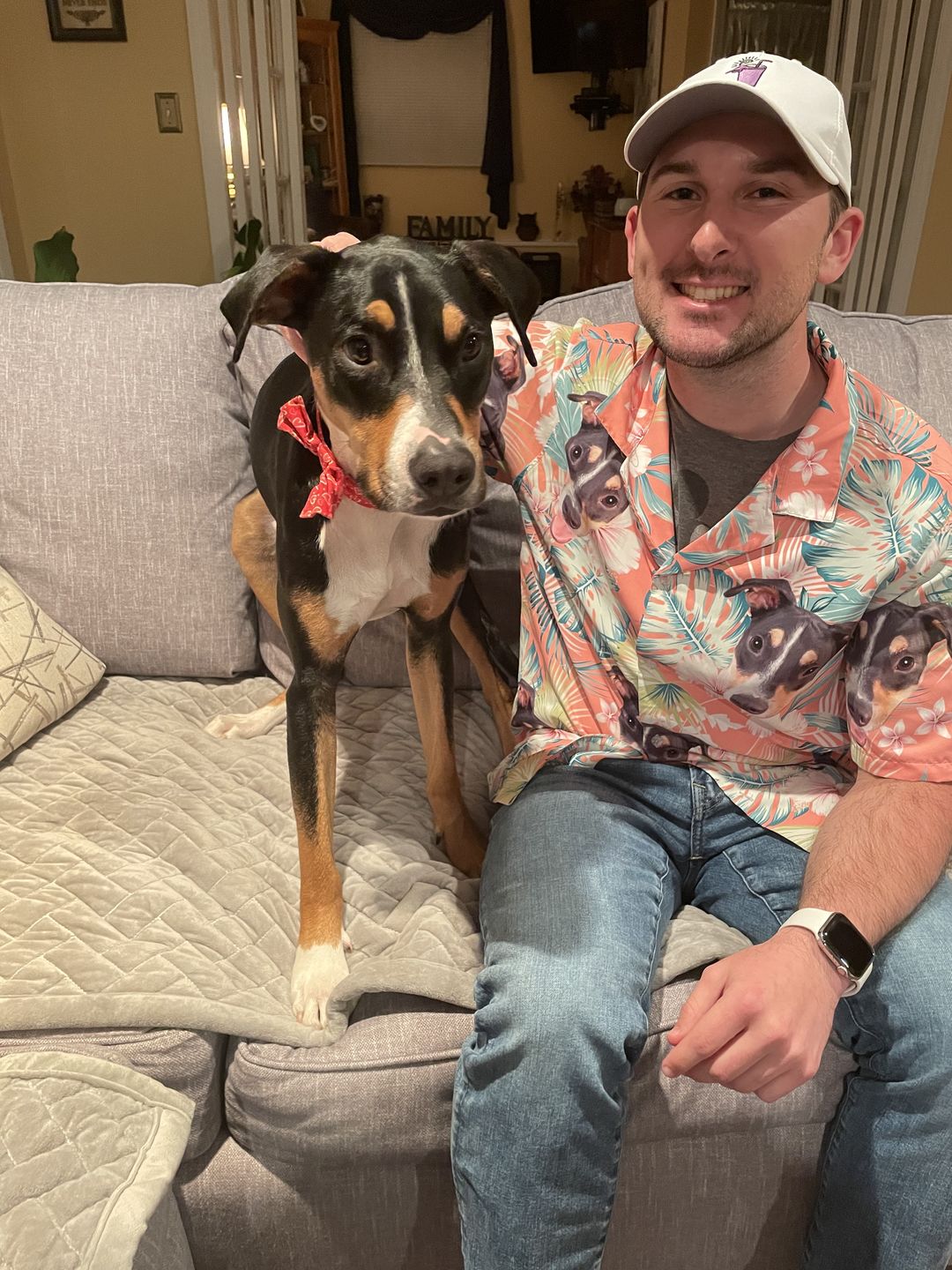 Custom Hawaiian Shirt For Dog Lovers | Personalized Puppy Lovers Gift | Leaves & Flowers Pattern Carrot Color Aloha Shirt