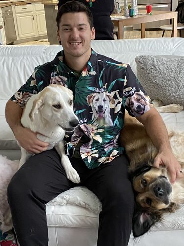 Custom Hawaiian Shirt For Dog Lovers | Personalized Puppy Lovers Gift | Leaves & Flowers Pattern Dark Green Color Aloha Shirt