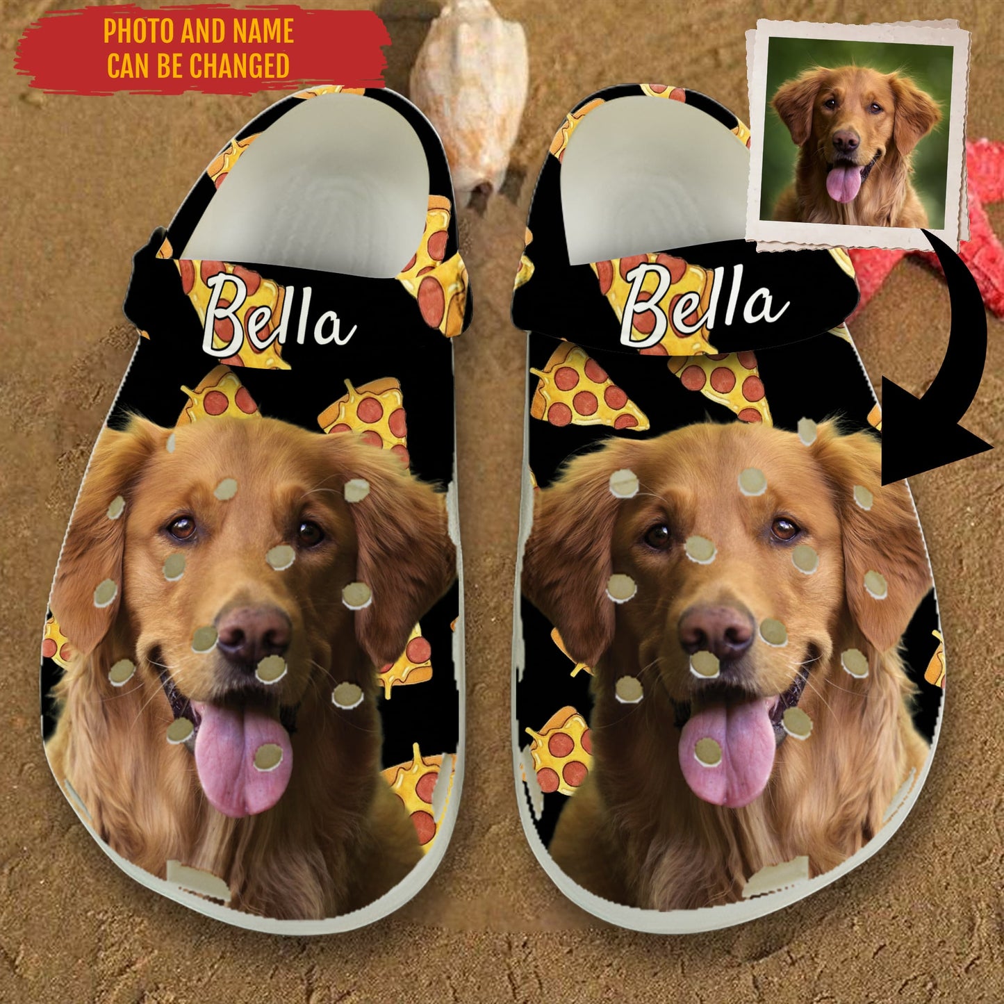 Custom Clogs With Pet Face | Personalized Gift For Pet Lovers | Pizza Pattern Photo