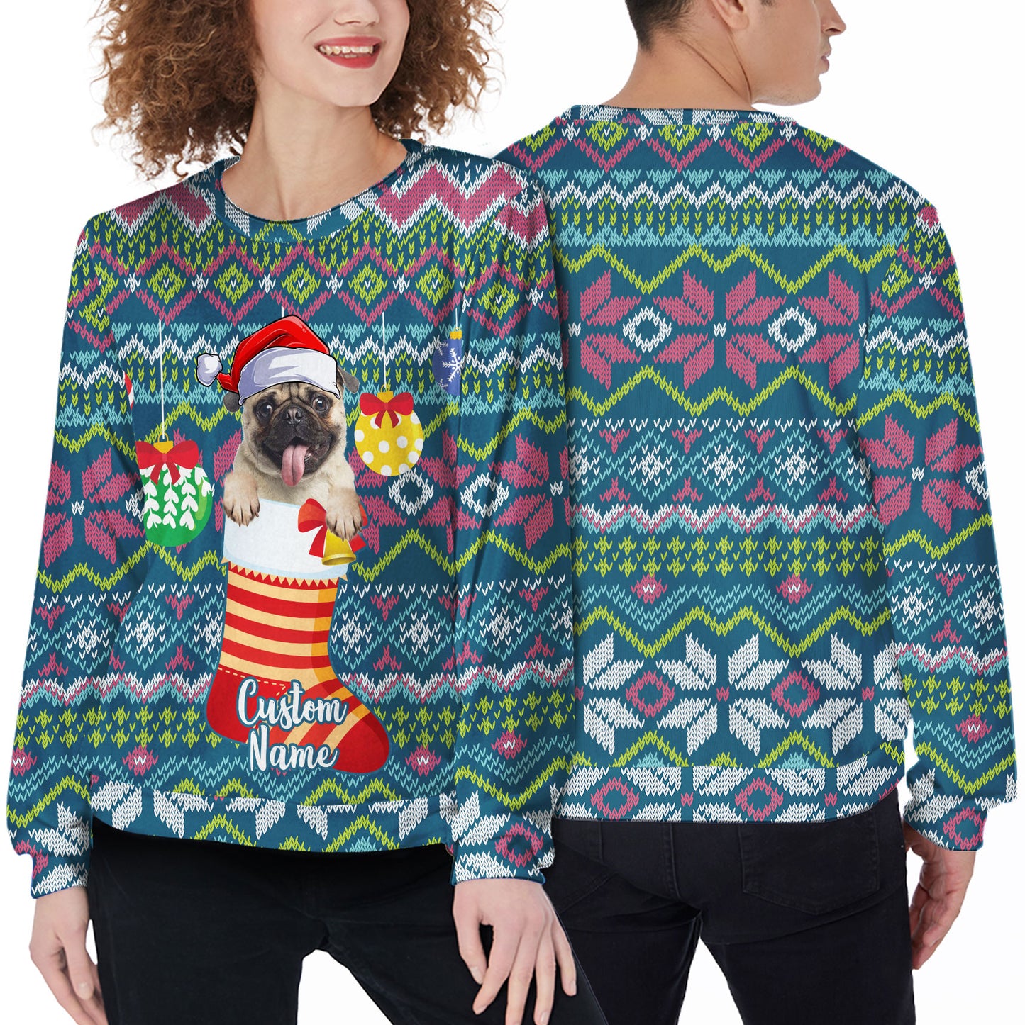 Ugly Sweater All Over Print Custom Christmas Socks Green Blue Color