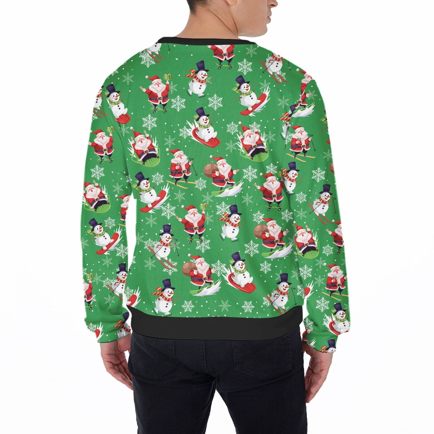Pull laid partout imprimé personnalisé drôle père Noël et bonhomme de neige couleur verte