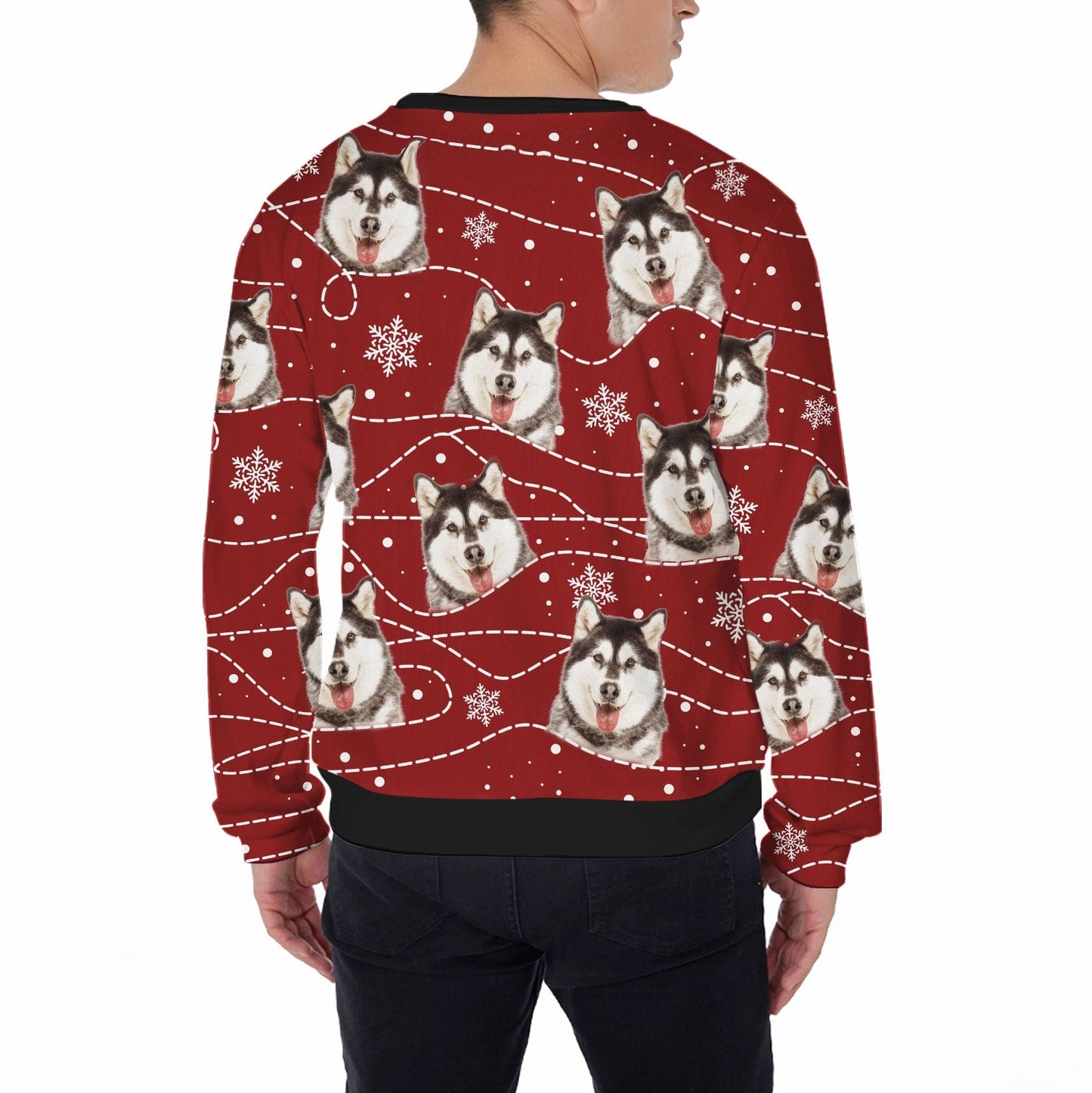 Pull laid imprimé sur toute la surface, neige et ligne amusantes personnalisées (couleur vin)