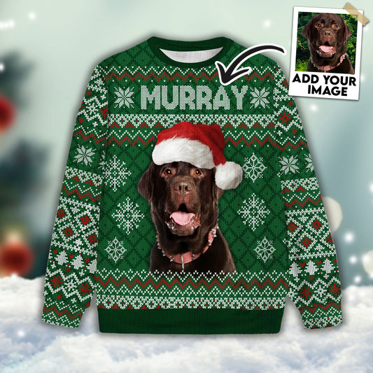 Pull laid imprimé sur toute la surface, motif de Noël amusant et personnalisé (couleur vert bouteille)