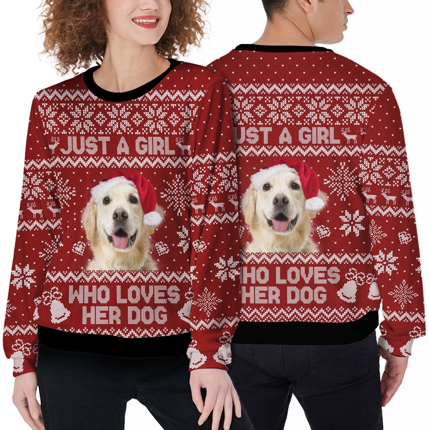 Pull laid imprimé sur toute la surface, personnalisé Just A Girl Who Loves Dog (couleur rouge)