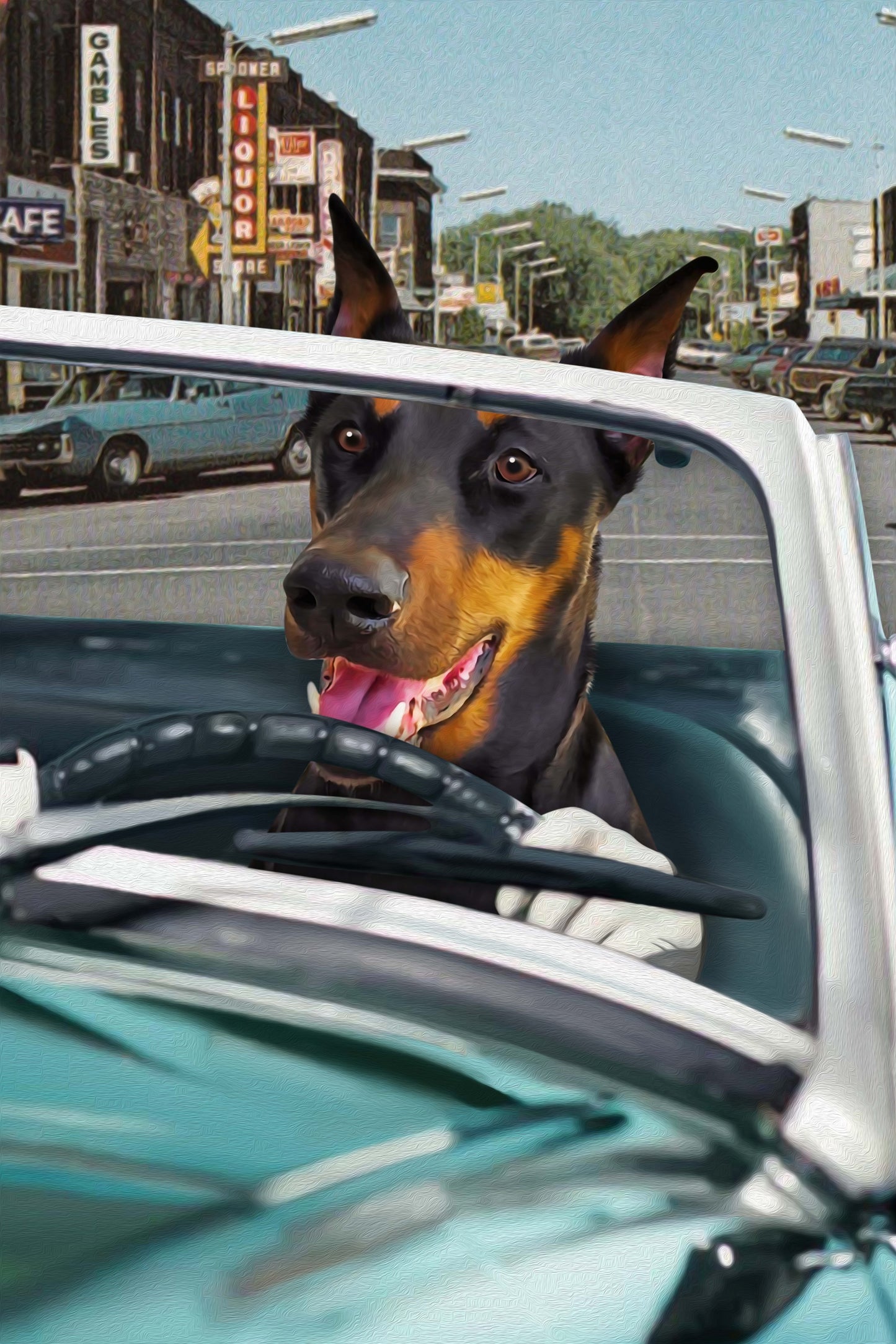 The Retro Driver Custom Pet Portrait - Noble Pawtrait
