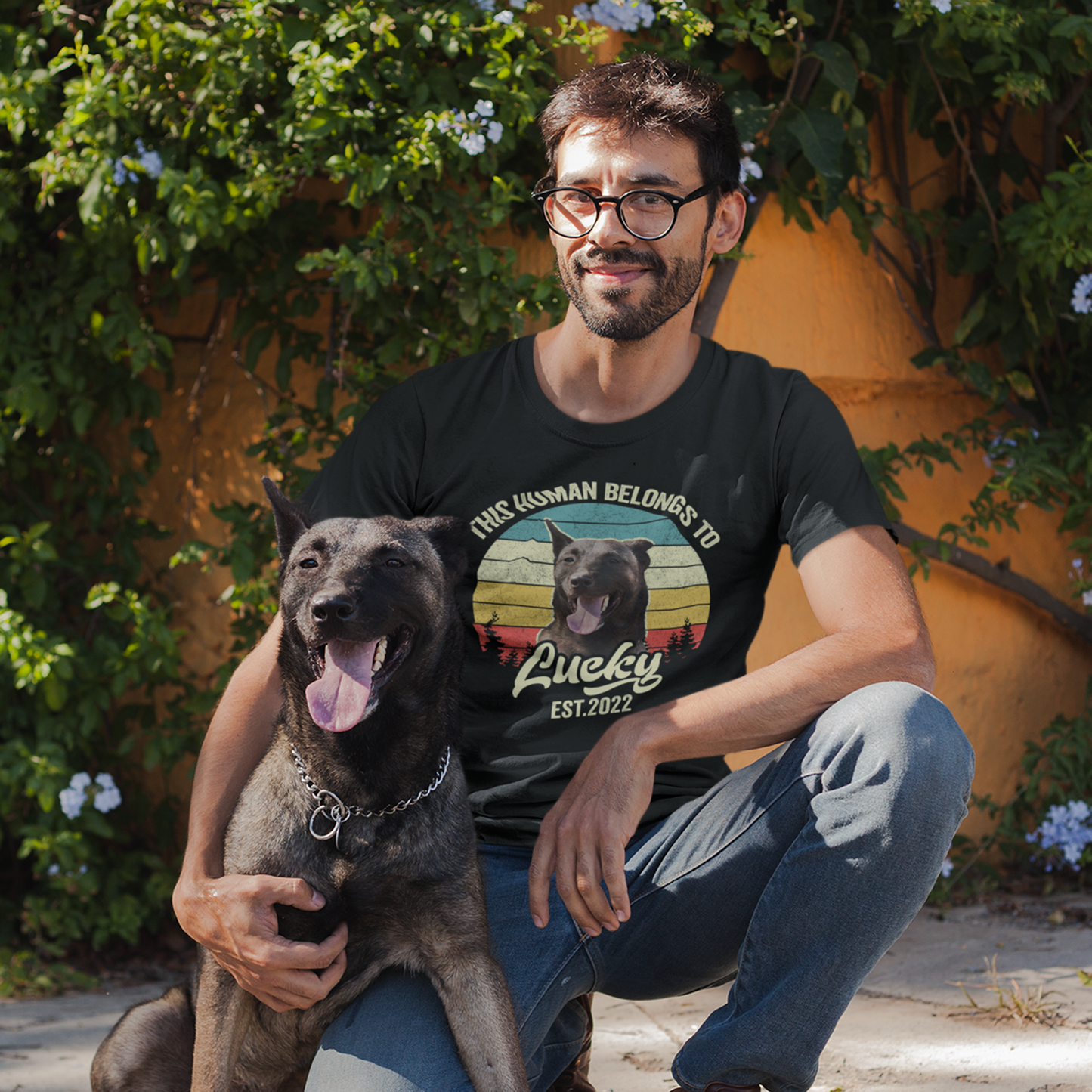 Custom T Shirt With Pet Face | Personalized Gift For Dog & Cat Lovers | Human Belongs To Unisex T Shirt