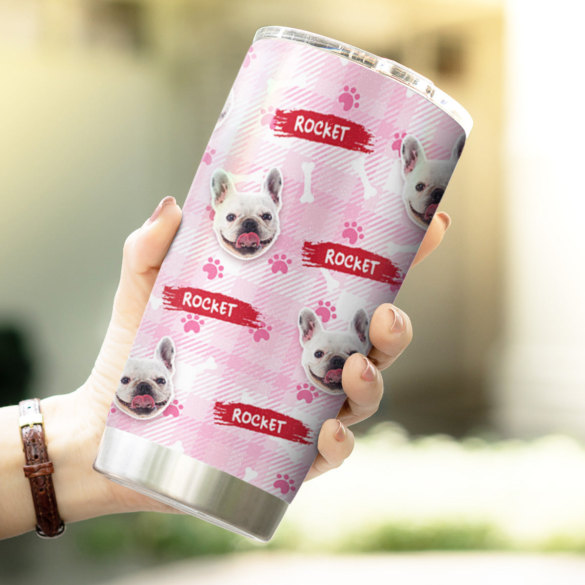 Gobelet personnalisé à motif d'os et de patte d'animaux multiples, 20oz (couleur rose)