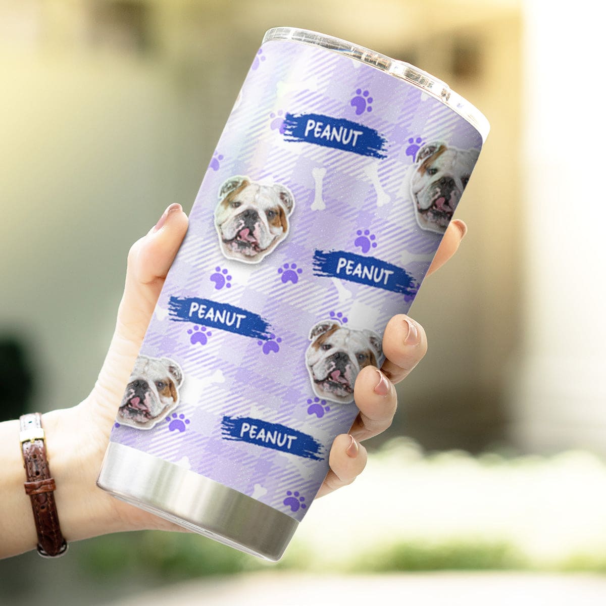 Gobelet personnalisé à motif d'os et de patte d'animaux multiples, 20oz (couleur violette)