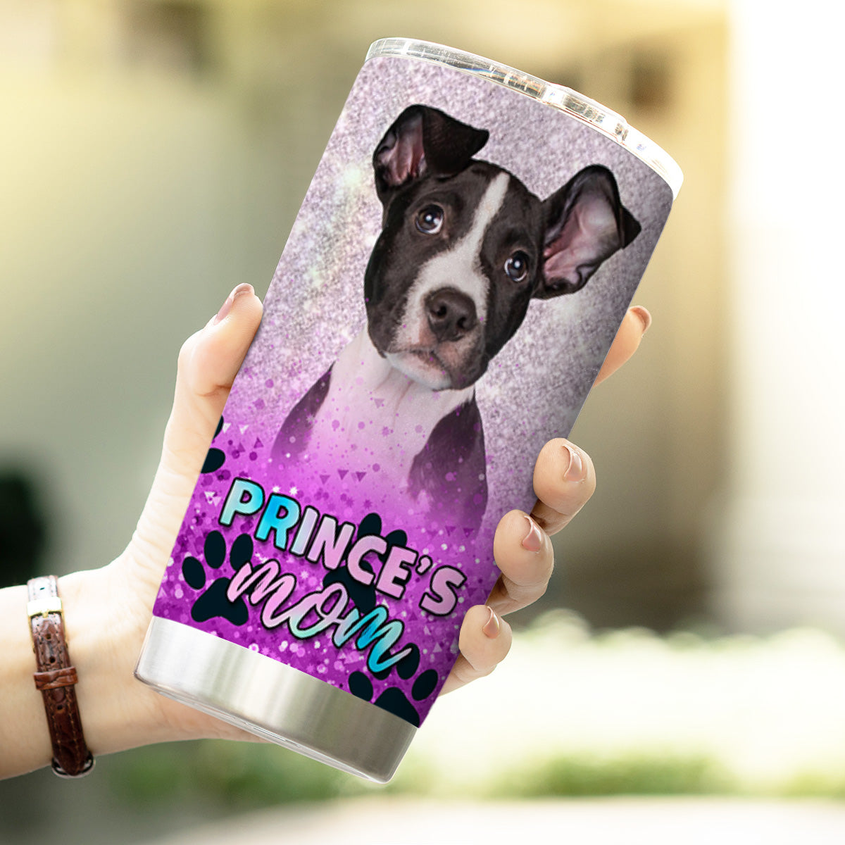 Gobelet personnalisé à paillettes et motif de patte pour animaux de compagnie, 20oz (couleur rose)