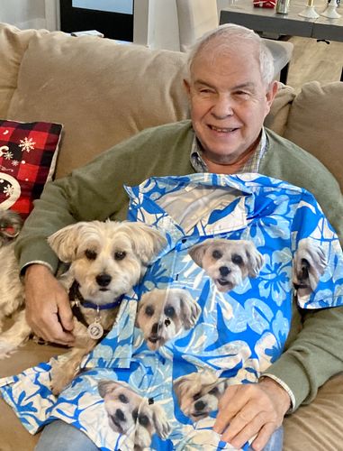 Custom Hawaiian Shirt For Dog Lovers | Personalized Puppy Lovers Gift | Leaves & Flowers Pattern Blue Color Aloha Shirt