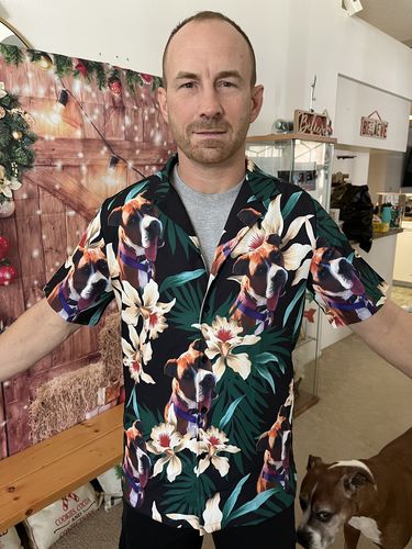 Custom Hawaiian Shirt For Dog Lovers | Personalized Puppy Lovers Gift | Leaves & Flowers Pattern Dark Green Color Aloha Shirt