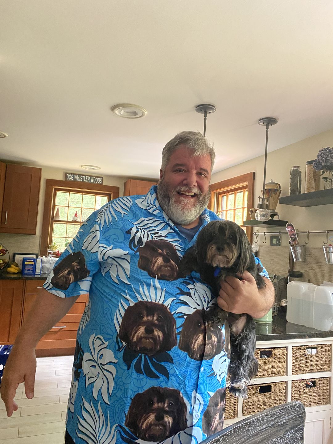 Custom Hawaiian Shirt With Pet Photo | Personalized Gift For Pet Lovers | Leaves Pattern Sea Blue Color Aloha Shirt