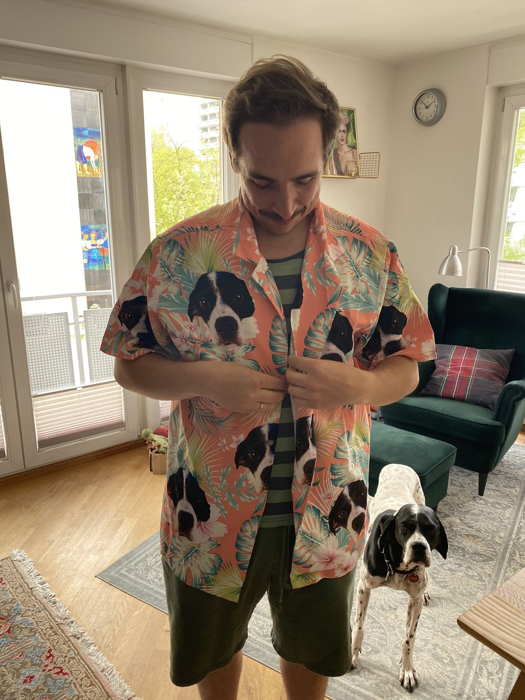 Custom Hawaiian Shirt For Dog Lovers | Personalized Puppy Lovers Gift | Leaves & Flowers Pattern Carrot Color Aloha Shirt