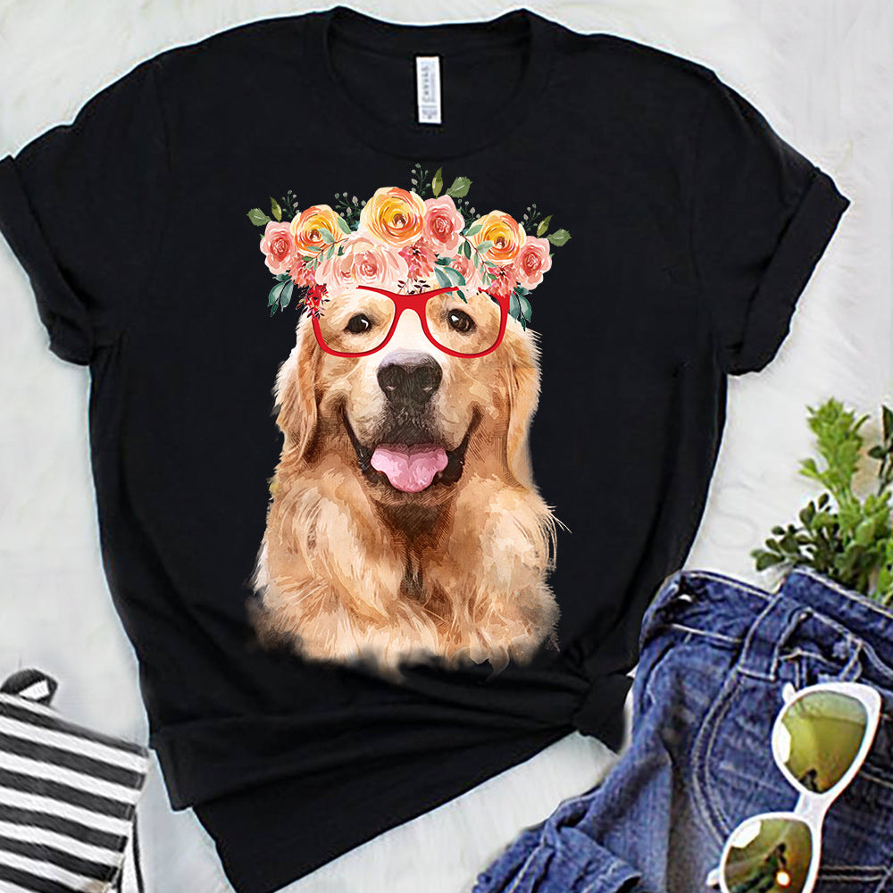 T-shirt personnalisé avec visage d’animal de compagnie | Cadeau personnalisé pour les amoureux des chiens et des chats | Aquarelle Floral Pet Apparel T-shirt unisexe