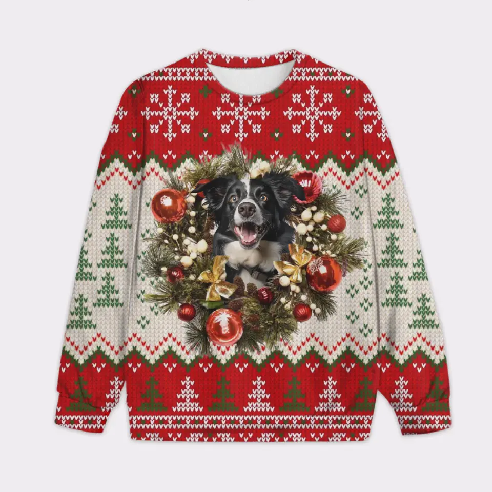 Custom Your Own Christmas Wearth Sweater With Your Pet Face