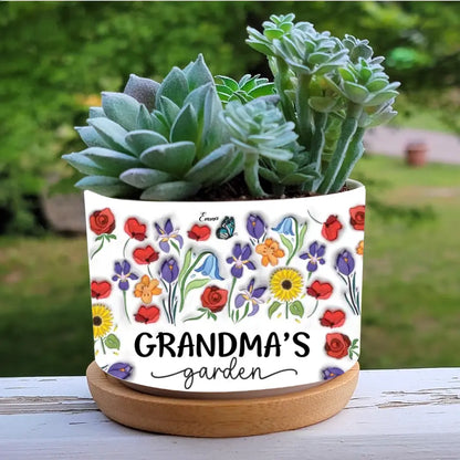 Family - Grandma's Garden, Mother's Day Gift, Custom Name Kids And Butterfly - Personalized Flower Pot