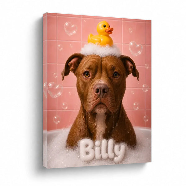 Funny Custom Pet Bathroom Portrait – Dog & Cat Wall Art - Bath With Duck