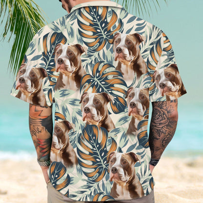 Custom Hawaiian Shirt With Pet Face | Personalized Gift For Pet Lovers | Tropical Bright Plants And Leaves Beige Color Aloha Shirt