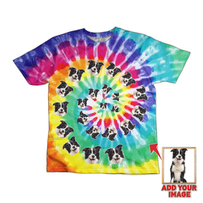 T-shirt personnalisé pour animaux de compagnie, teinture par nouage colorée, imprimé partout