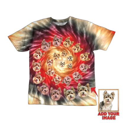 T-shirt pour animaux de compagnie personnalisé à imprimé tie-dye noir et rouge
