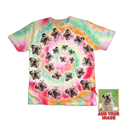 T-shirt pour animaux de compagnie personnalisé en spirale artistique Batik Tie Dye imprimé partout