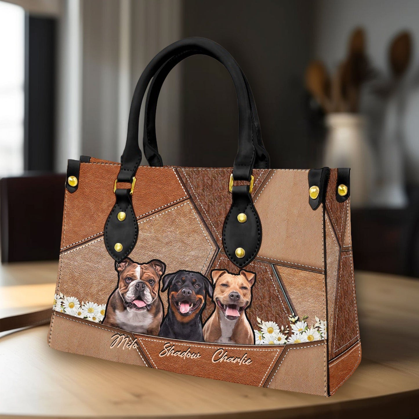 Custom Leather HandBag With Pet Photo | Gift For Pet Mom | Combination of Different Style Russet Color