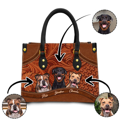 Custom Leather HandBag With Pet Photo | Gift For Pet Mom | Wood & Multi Style Hazelnut Brown Color