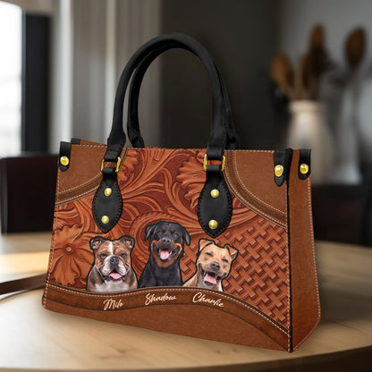 Custom Leather HandBag With Pet Photo | Gift For Pet Mom | Wood & Multi Style Hazelnut Brown Color