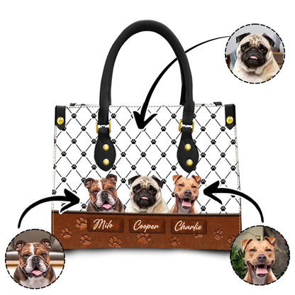 Custom Leather HandBag With Pet Photo | Gift For Pet Mom | Paw Pattern With Style White & Brown Color